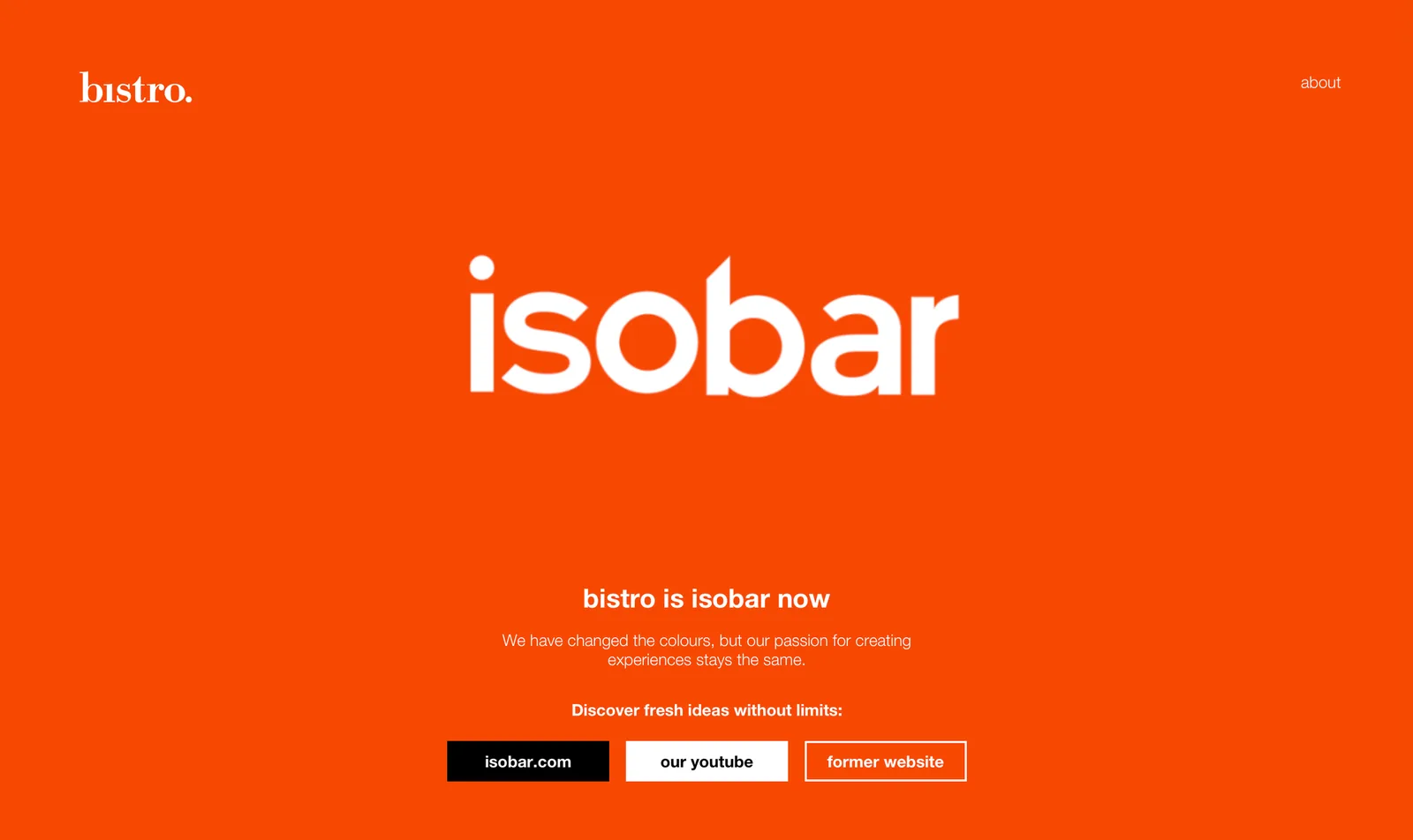 Úvodní stránka webu Bistro: bistro is isobar now